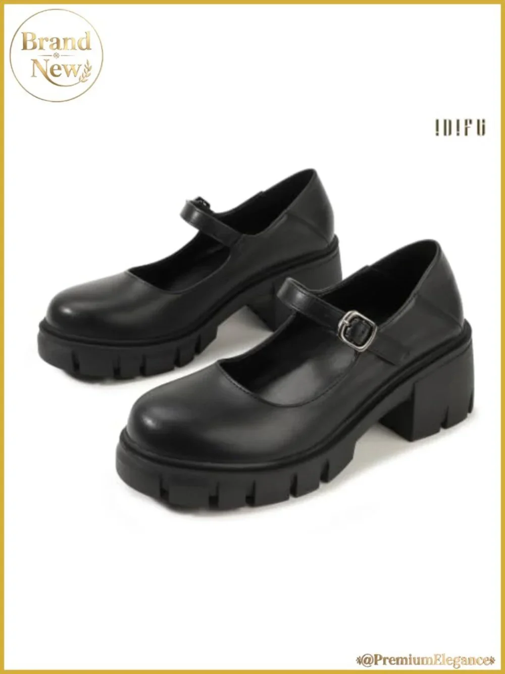 Platform Mary Jane Pumps Closed Round Toe Low Block Heel Buckle Dress Shoes